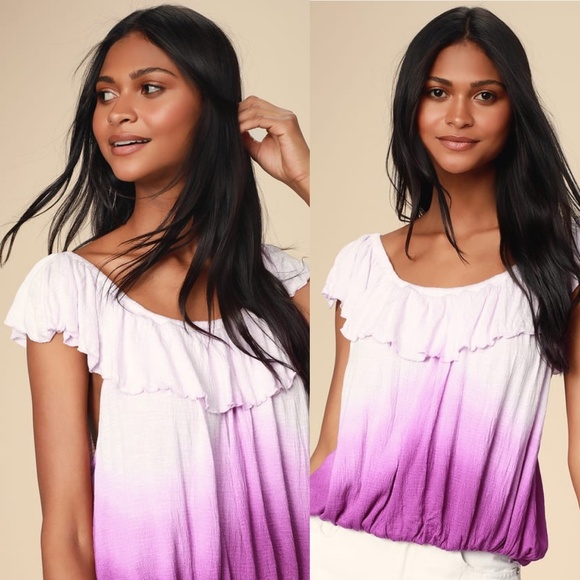 Free People Tops - Free People purple  ombre ruffle off-shoulder tank